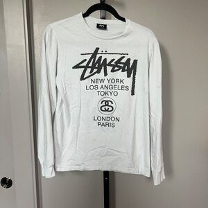 Stüssy White Long Sleeve Logo Graphic Tee – XS